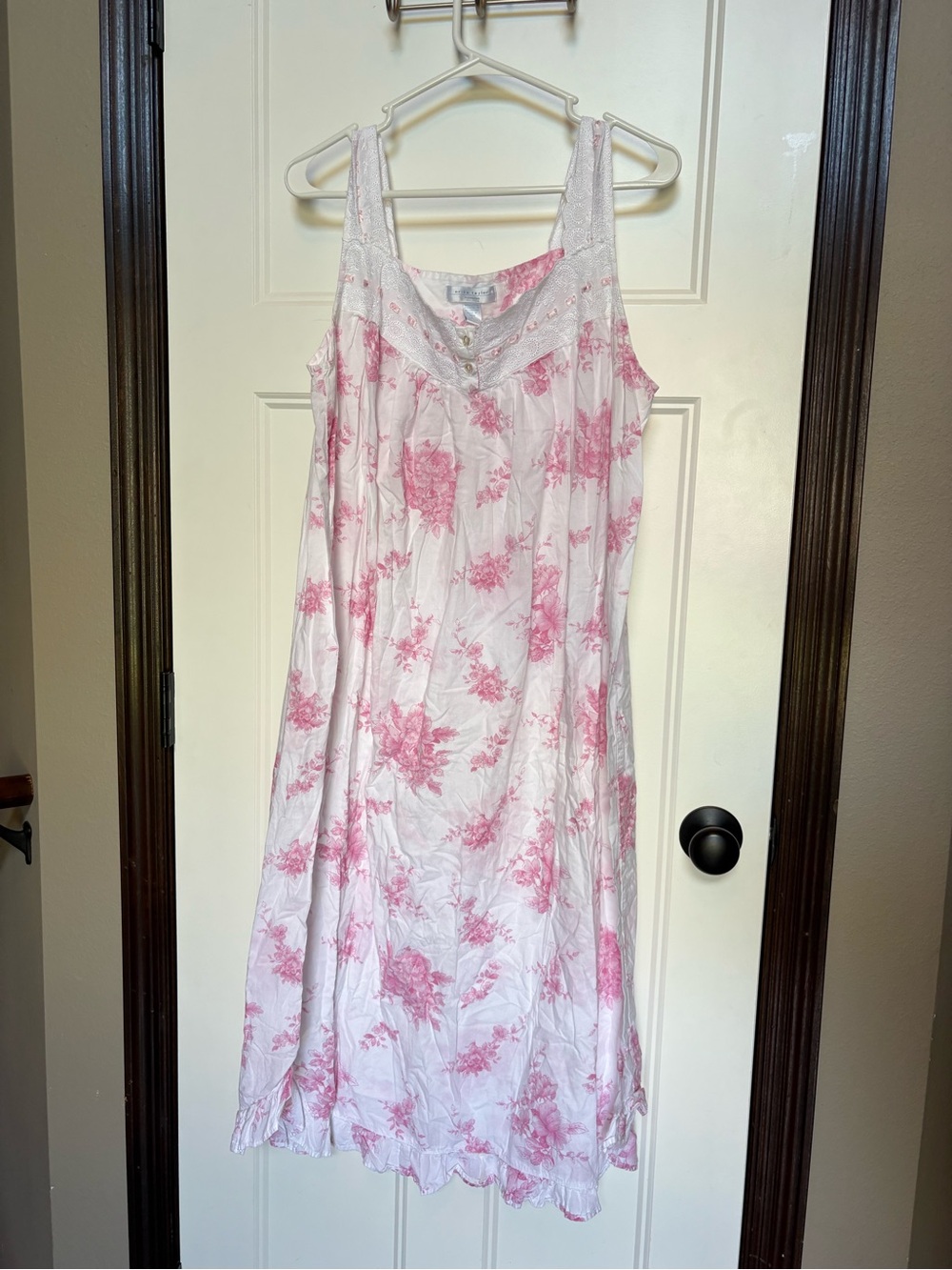 Vintage Erika Taylor Pink Floral Nightgown Lace Cottagecore Size Large